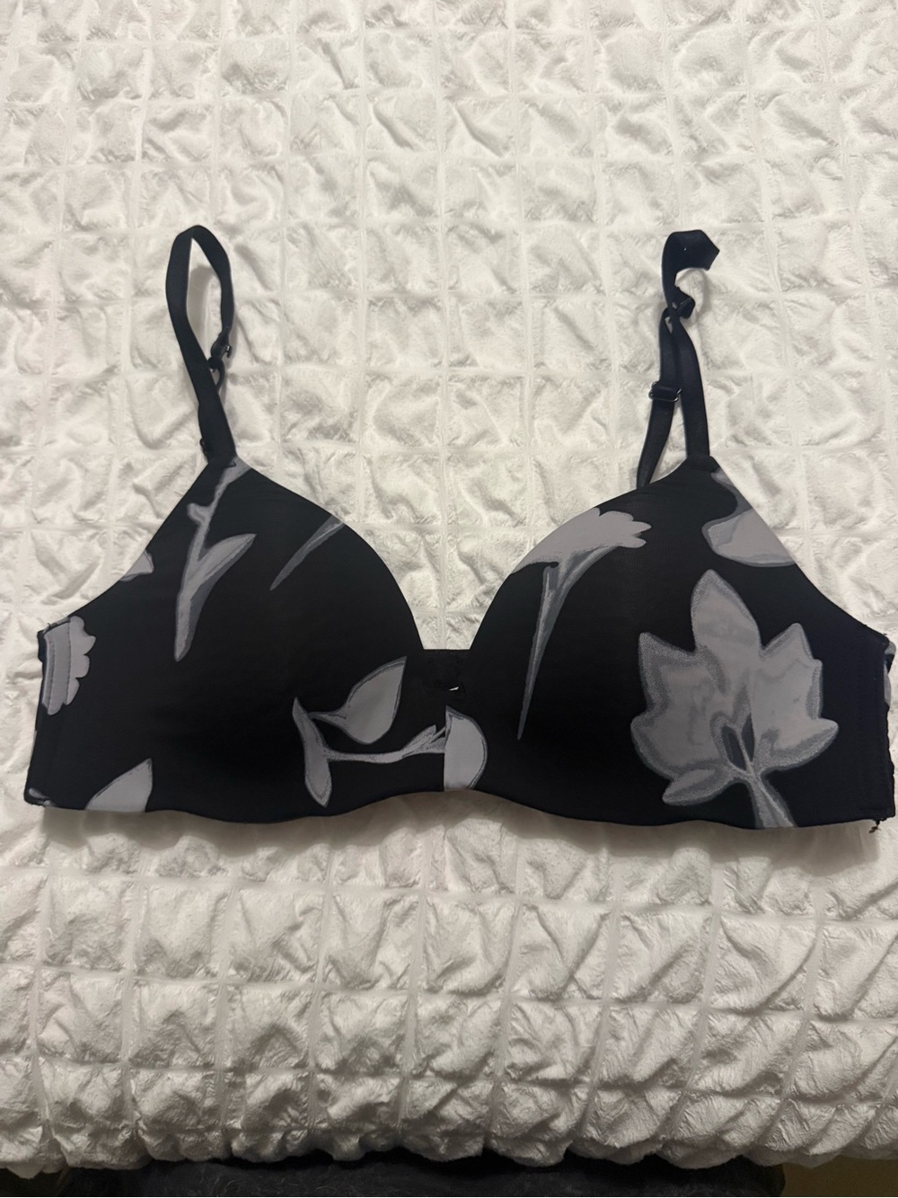 Auden Black Bra with Gray Floral Print